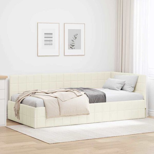 vidaXL Corner Bed Frame with Headboard Cream 90 cm x 190 cm Velvet