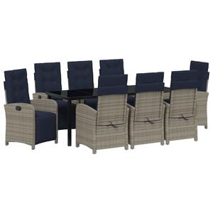 vidaXL Garden Dining Set with Cushion 9 pcs Grey Poly Rattan