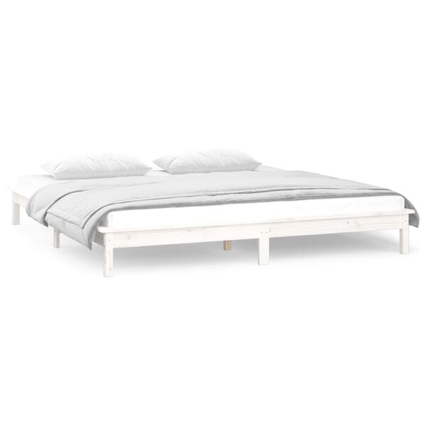 vidaXL LED Bed Frame without Mattress White 180x200 cm Super King Solid Wood