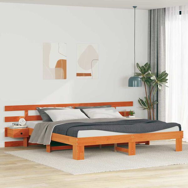 vidaXL Bed Frame with Headboard Brown 200 x 200 cm Solid Pine Wood