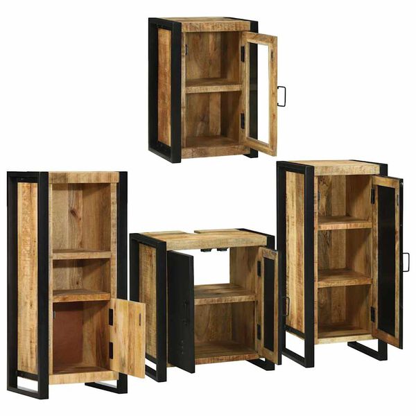 vidaXL Bathroom Furniture Set with Shelf 4 pcs Brown Soild Mango Wood
