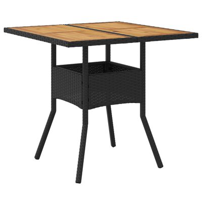 vidaXL Garden Table with Acacia Wood Top Black 80x80x75 cm Poly Rattan