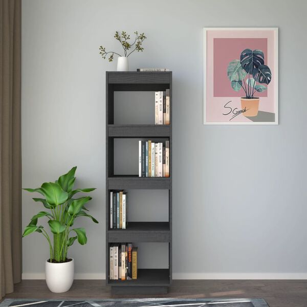 vidaXL Book Cabinet/Room Divider Grey 40x35x135 cm Solid Pinewood