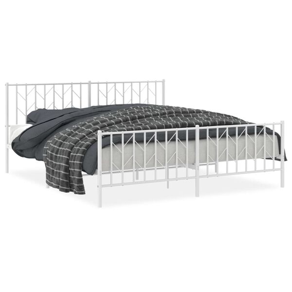 vidaXL Metal Bed Frame without Mattress with Footboard&nbsp;White 183x213cm