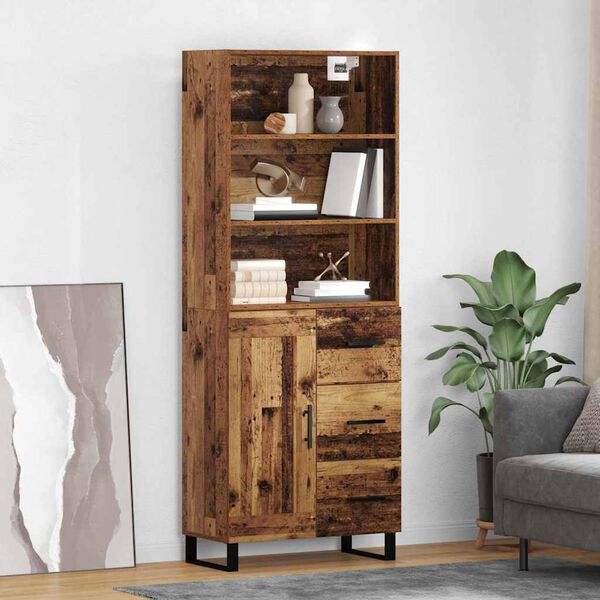 vidaXL Highboard Old Wood 69.5 x 34 x 180 cm Engineered Wood