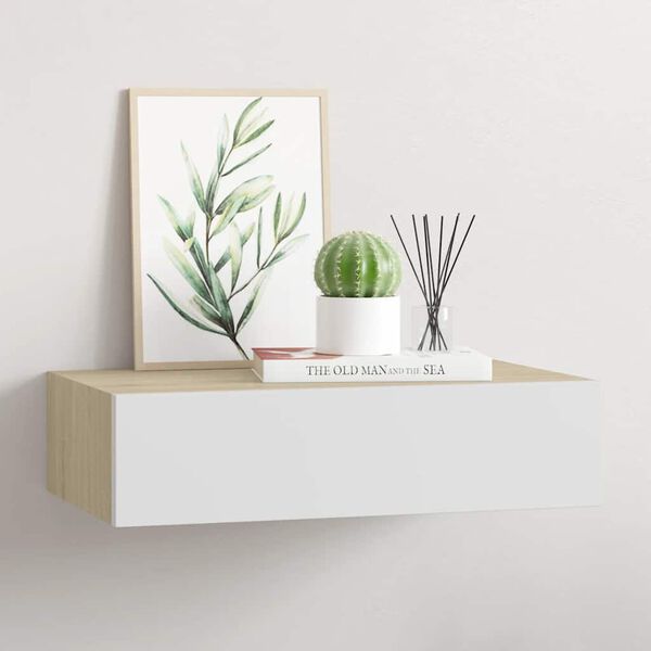 vidaXL Wall-mounted Drawer Shelf Oak and White 40x23.5x10cm MDF