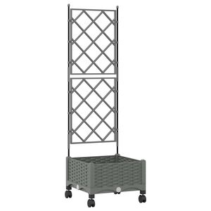 vidaXL Garden Planter with Trellis&Wheels Light Grey PP