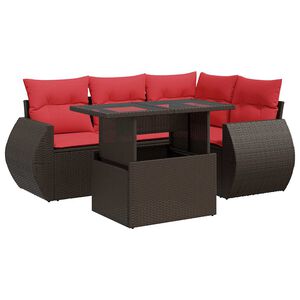 vidaXL 5 Piece Garden Sofa Set with Cushions Brown Poly Rattan Acacia