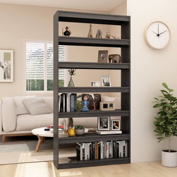 vidaXL Book Cabinet/Room Divider Grey 100x30x200 cm Solid Pinewood