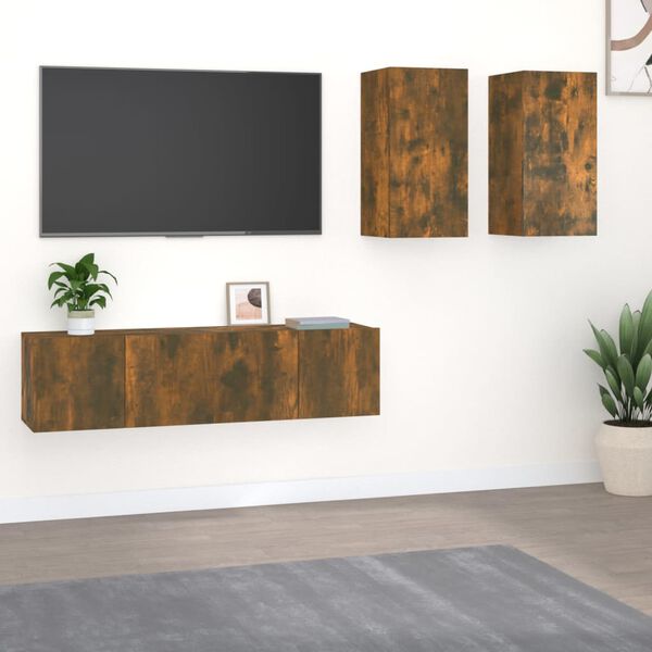 vidaXL 4 Piece TV Cabinet Set Smoked Oak Engineered Wood