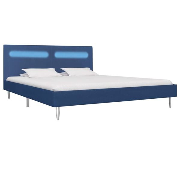 vidaXL Bed Frame with LED without Mattress Blue Fabric 150x200 cm King Size