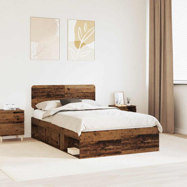 vidaXL Bed Frame with Headboard Old Wood 120 x 200 cm Solid Pine Wood