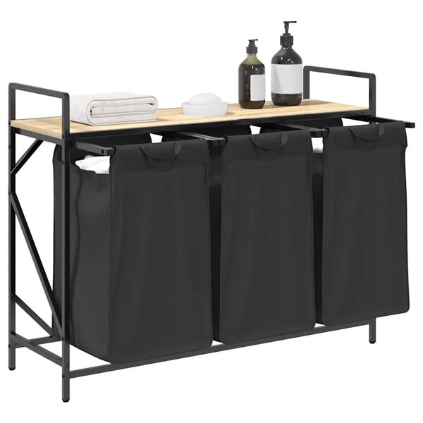 vidaXL Laundry Basket 3 Compartments with Shelf Sonoma Oak