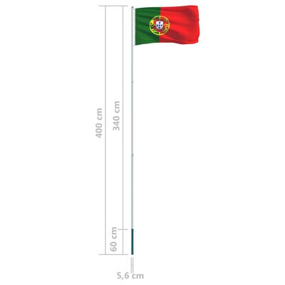 vidaXL Portugal Flag and Pole Aluminium 4 m