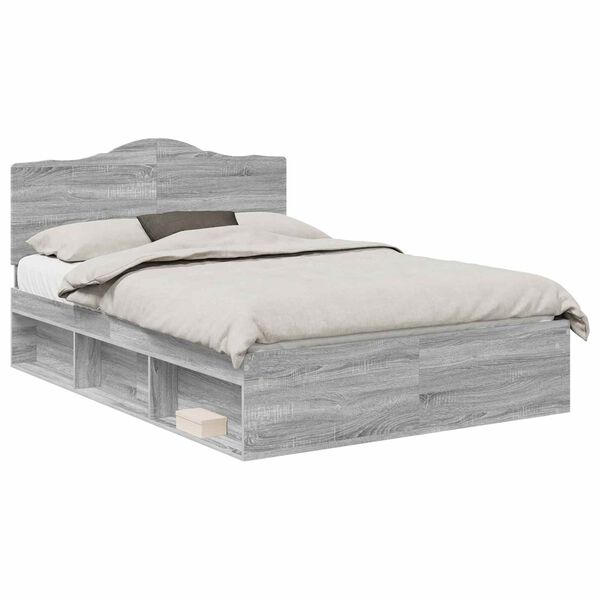 vidaXL Bed Frame Grey Sonoma 140 x 190 cm Solid Pine Wood