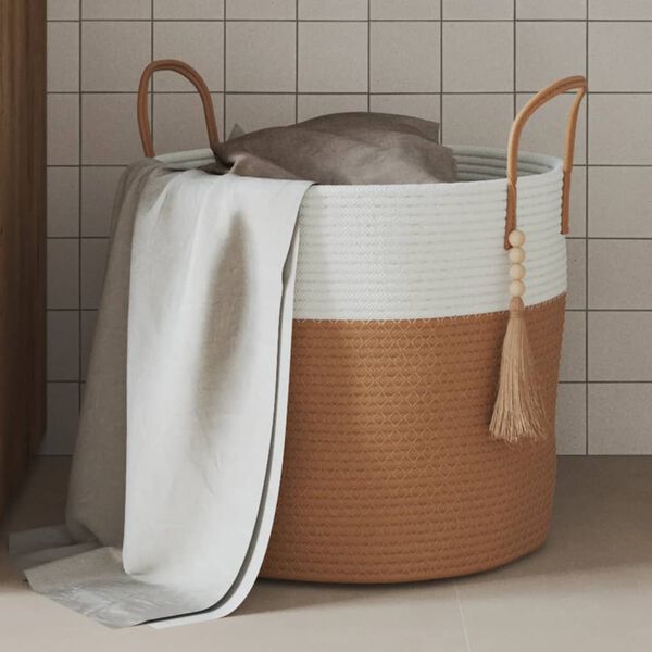 vidaXL Storage Basket Brown and White Ø40x35 cm Cotton
