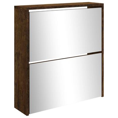 vidaXL Shoe Cabinet with Mirror 2-Layer Smoked Oak 63x17x67 cm
