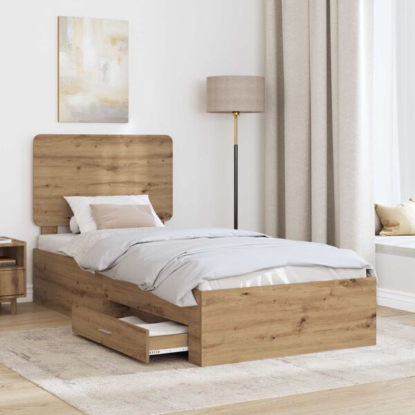 vidaXL Bed Frame with Drawer Artisan Oak 90 x 200 cm Engineered Wood
