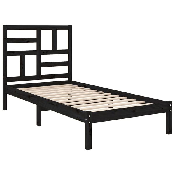 vidaXL Bed Frame without Mattress Black Solid Wood 75x190 cm Small Single