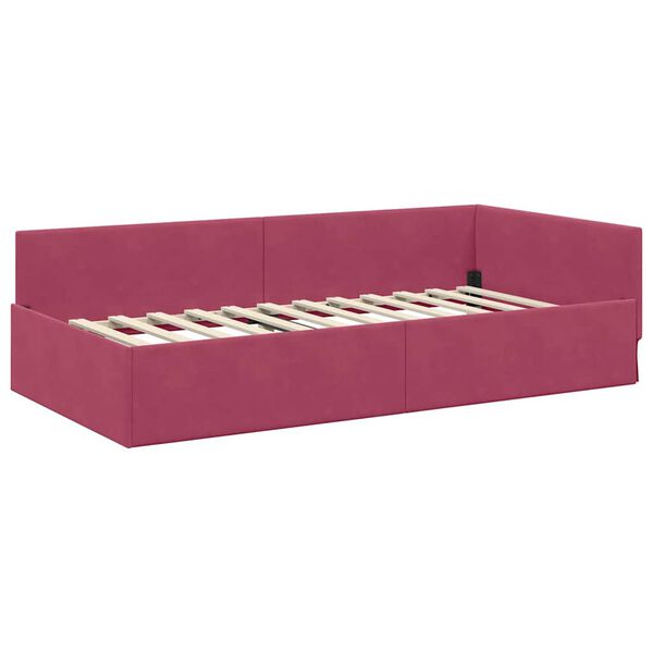 vidaXL Corner Bed Frame with Headboard Wine Red 100 cm x 200 cm Velvet