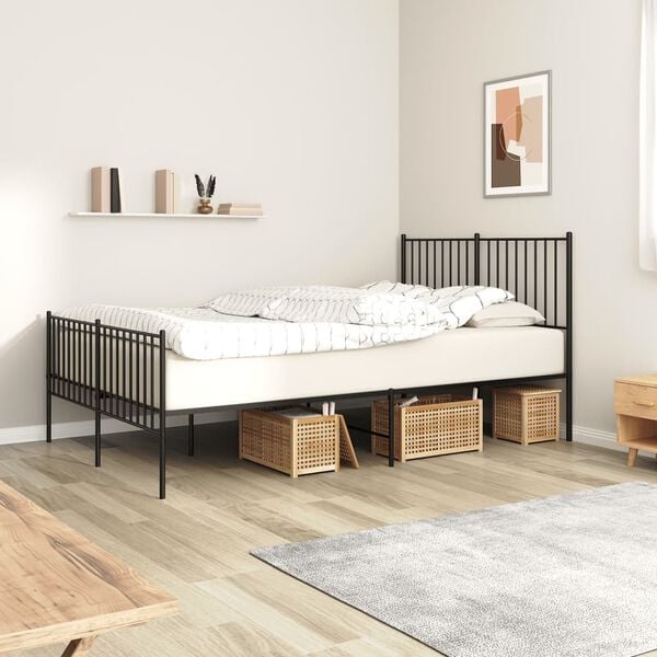 vidaXL Metal Bed Frame without Mattress with Footboard Black 140x190cm