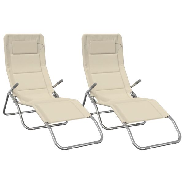 vidaXL Folding Sun Loungers 2 pcs Cream Textilene&Powder-coated Steel