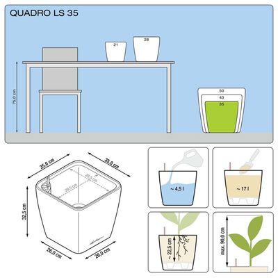 LECHUZA Planter Quadro 35 LS ALL-IN-ONE High-Gloss White 16160