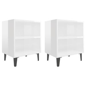 vidaXL Bed Cabinets with Metal Legs 2 pcs High Gloss White 40x30x50 cm