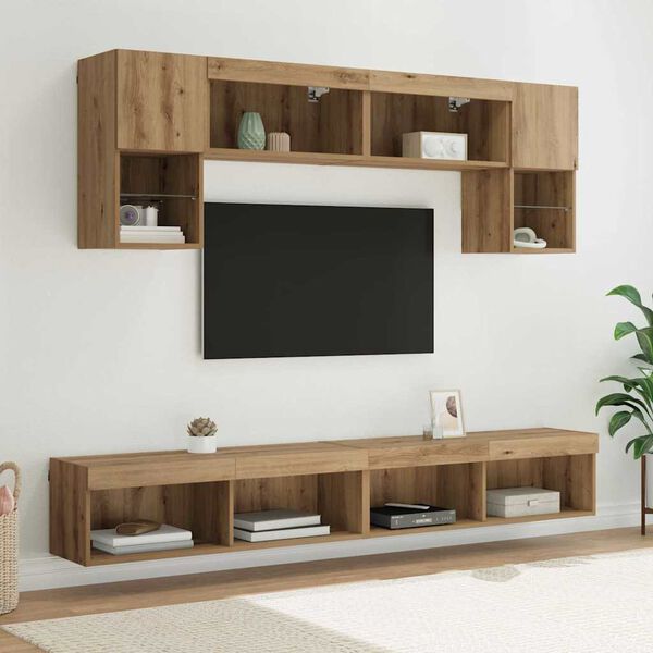 vidaXL TV Wall Units with LED 6 pcs Artisan Oak Engineered Wood