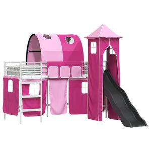 vidaXL Kids'Bunk Bed Frame Plain White and Pink 75 x 190 cm Metal