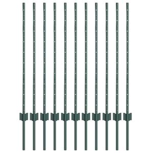 vidaXL Embedded Fence Post 11 pcs Green 140 cm Powder-Coated Steel