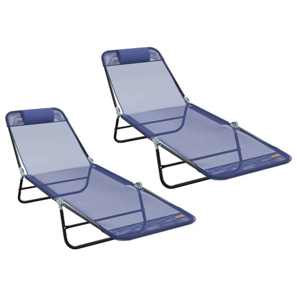 vidaXL Folding Sun Lounger Folding 2 pcs Navy Blue 182 x 55 x 85.5 cm