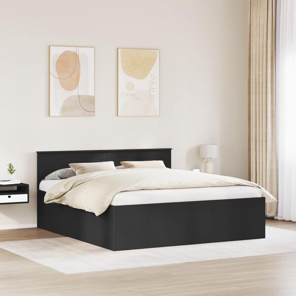 vidaXL Bed Frame with Headboard Black 200 x 200 cm Engineered Wood