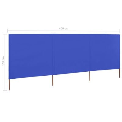 vidaXL 3-panel Wind Screen Fabric 400x120 cm Azure Blue