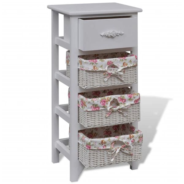 vidaXL Cabinet with 1 Drawer and 3 Baskets White Paulownia Wood