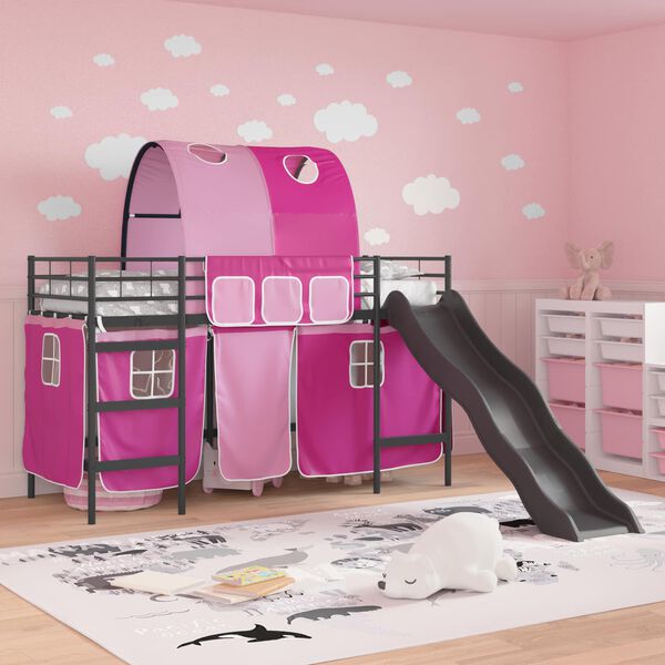 vidaXL Kids'Loft Bed Frame Black and Pink 99.5 x 190 cm Metal