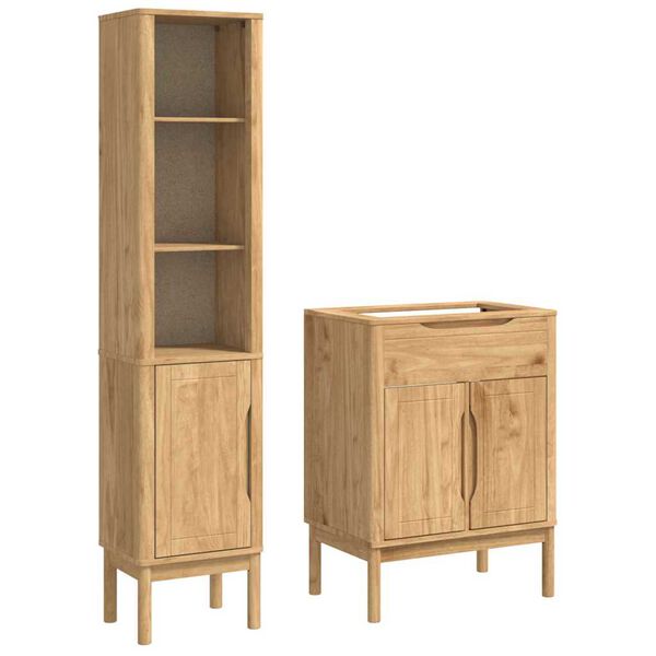 vidaXL Bathroom Furniture Set FLORO 2 pcs Wax Brown Solid Pine Wood