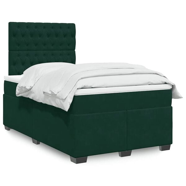 vidaXL Box Spring Bed with Mattress Dark Green 120x190 cm Small Double Velvet