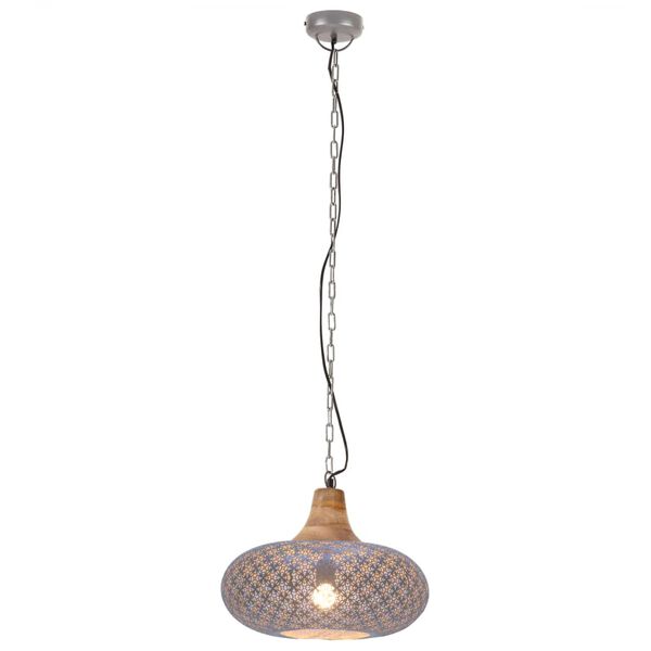 vidaXL Industrial Hanging Lamp Grey Iron & Solid Wood 40 cm E27