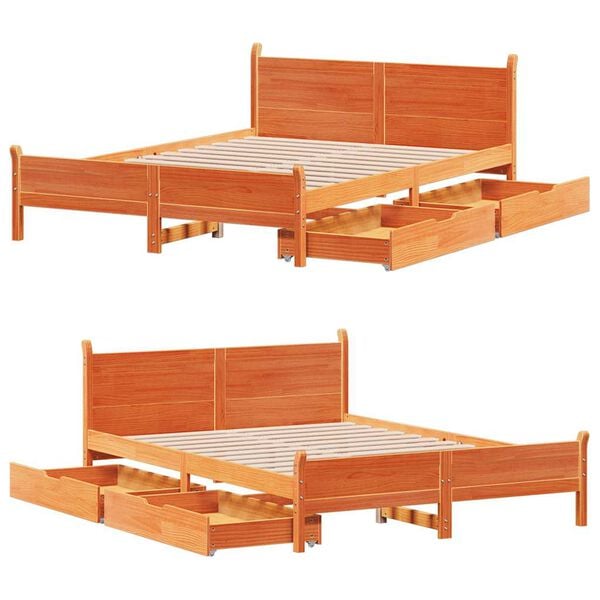 vidaXL Bed Frame without Mattress Wax Brown 120x200 cm Solid Wood Pine