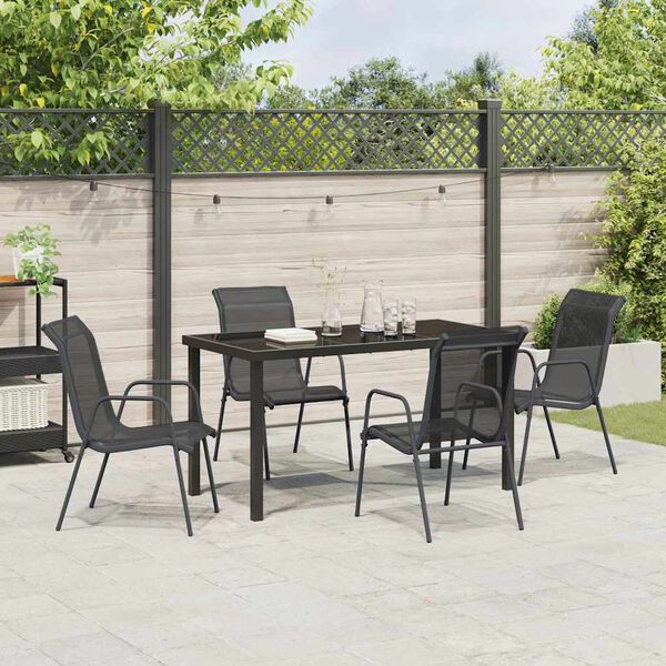 vidaXL Garden Dining Set 5 pcs Black Powder-Coated Steel
