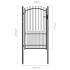 vidaXL Fence Gate with Spikes Black 100 x 175 cm Powder-coated steel