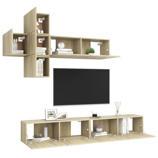 vidaXL 7 Piece TV Cabinet Set Sonoma Oak Engineered Wood