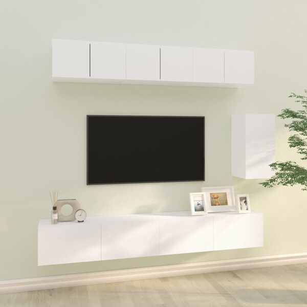 vidaXL 6 Piece TV Cabinet Set White Engineered Wood
