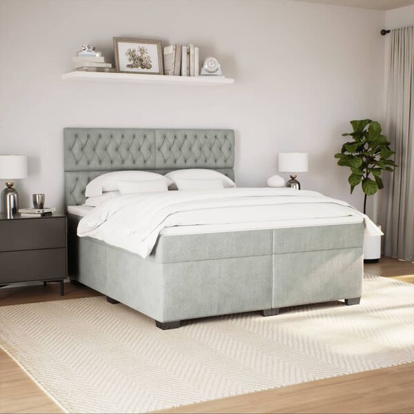 vidaXL Box Spring Bed with Mattress Light Grey 200x200 cm Velvet