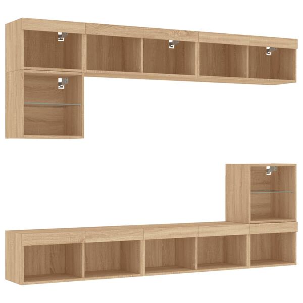 vidaXL 8 Piece TV Wall Units with LED Sonoma Oak Engineered Wood