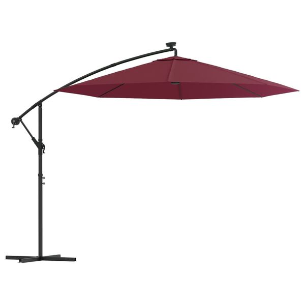 vidaXL Cantilever Garden Parasol with LED Lights and Steel Pole Wine Red