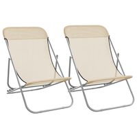 vidaXL Folding Beach Chairs 2 pcs Cream Textilene&Powder-coated Steel