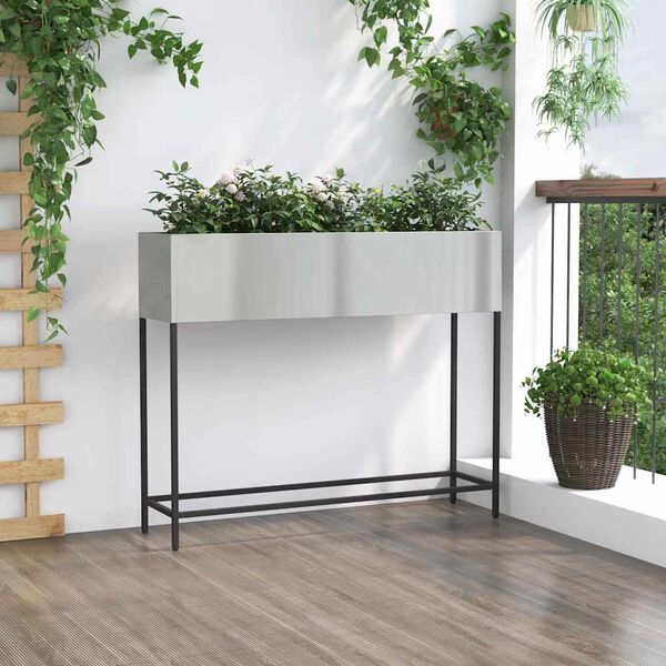 vidaXL Raised Garden Planter Silver 100 x 26 x 82 cm Galvanised Steel