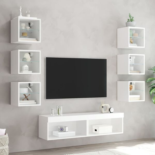 vidaXL 8 Piece TV Wall Units with LED White Engineered Wood
